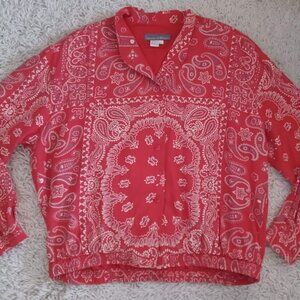 Cameron & Roberts Silk Blouse Jacket Women’s L Red Bandana Paisley Button Front